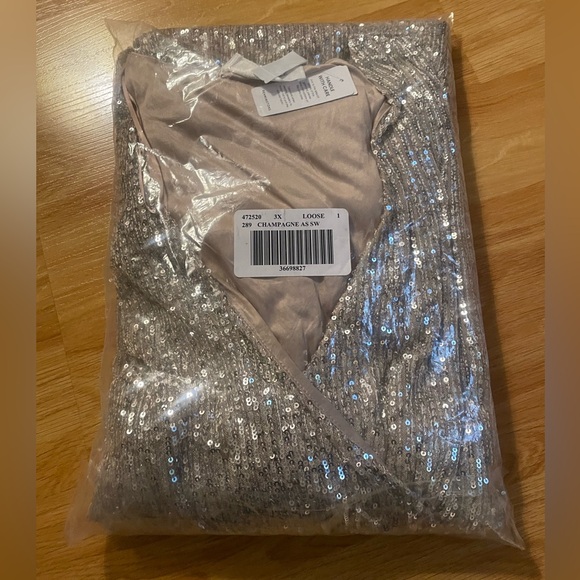 Addition Elle NWT Plus Size 3X Champagne Sequin Wrap Dress - Picture 3 of 4